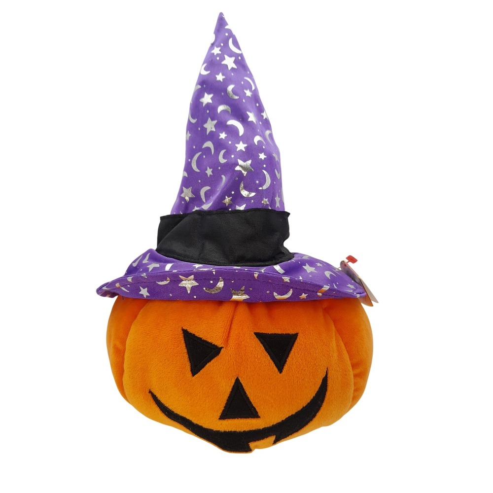 Ty Pluffies Gourdy Pumpkin Halloween Plush Purple Wizard Hat 2005 NWT